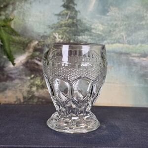 Vintage Pressed Glass Tumbler Diamond & Teardrop Pattern Footed Juice Glass
